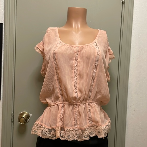 Princess Vera Wang Sheer Lace Peplum Blouse Size Medium EUC - Picture 1 of 10